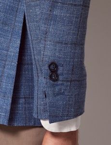Blue & Brown Windowpane Check Wool-Silk Blend Blazer - 1913 Collection-preview5