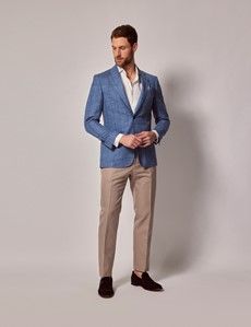 Blue & Brown Windowpane Check Wool-Silk Blend Blazer - 1913 Collection-preview6