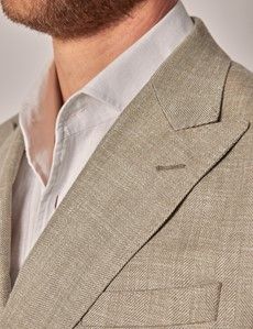 Light Green Double Breasted Herringbone Wool Blend Blazer - 1913 Collection-preview1