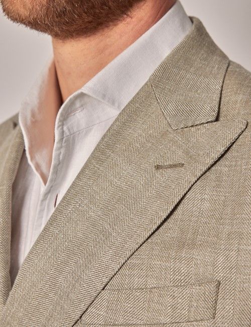 Light Green Double Breasted Herringbone Wool Blend Blazer - 1913 Collection-preview