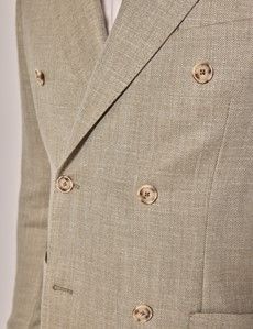 Light Green Double Breasted Herringbone Wool Blend Blazer - 1913 Collection-preview2