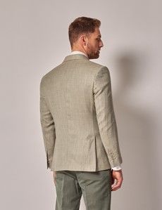 Light Green Double Breasted Herringbone Wool Blend Blazer - 1913 Collection-preview5