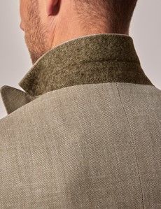 Light Green Double Breasted Herringbone Wool Blend Blazer - 1913 Collection-preview6