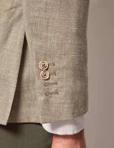 Light Green Double Breasted Herringbone Wool Blend Blazer - 1913 Collection-preview7
