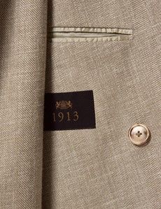 Light Green Double Breasted Herringbone Wool Blend Blazer - 1913 Collection-preview4