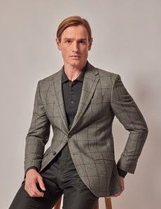 Green Windowpane Check Wool-Cotton Mix Blazer - 1913 Collection