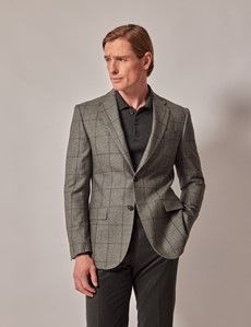 Green Windowpane Check Wool-Cotton Mix Blazer - 1913 Collection-preview2
