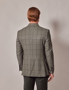 Green Windowpane Check Wool-Cotton Mix Blazer - 1913 Collection-preview5