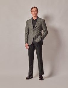 Green Windowpane Check Wool-Cotton Mix Blazer - 1913 Collection-preview8