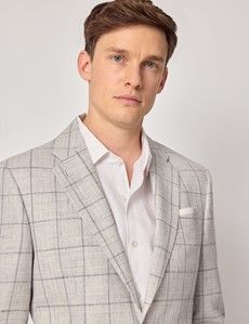 Grey Windowpane Check Linen-Wool Blend Blazer - 1913 Collection-preview2