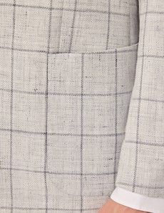 Grey Windowpane Check Linen-Wool Blend Blazer - 1913 Collection-preview3