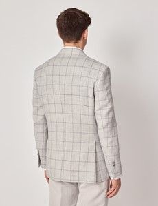 Grey Windowpane Check Linen-Wool Blend Blazer - 1913 Collection-preview5