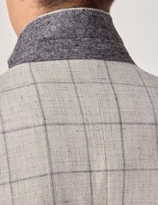 Grey Windowpane Check Linen-Wool Blend Blazer - 1913 Collection-preview6