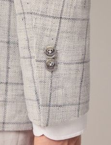 Grey Windowpane Check Linen-Wool Blend Blazer - 1913 Collection-preview7