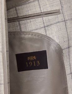 Tailored Fit Grey Windowpane Check Linen-Wool Blend 1913 Blazer