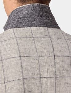 Tailored Fit Grey Windowpane Check Linen-Wool Blend 1913 Blazer