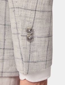 Tailored Fit Grey Windowpane Check Linen-Wool Blend 1913 Blazer