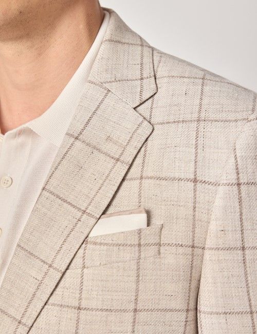 Beige Windowpane Check Linen-Wool Blend Blazer - 1913 Collection-preview