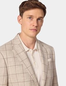Tailored Fit Beige Windowpane Check Linen-Wool Blend 1913 Blazer