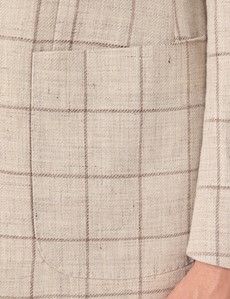 Tailored Fit Beige Windowpane Check Linen-Wool Blend 1913 Blazer
