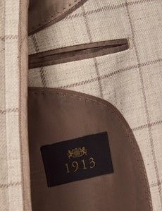 Tailored Fit Beige Windowpane Check Linen-Wool Blend 1913 Blazer