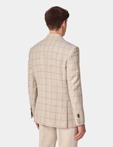 Tailored Fit Beige Windowpane Check Linen-Wool Blend 1913 Blazer