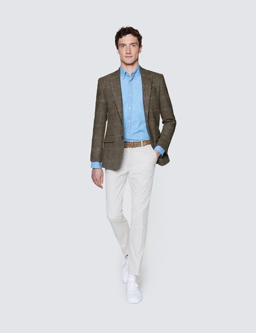Men's Brown & Blue Herringbone Plaid Harris Tweed Blazer - 100% Wool-preview
