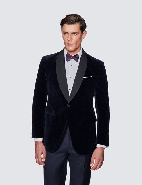 Black Printed Paisley Velvet Tuxedo Jacket - 1913 Collection