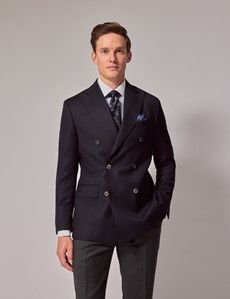 Navy Wool Hopsack Double Breasted Blazer - 1913 Collection-preview3