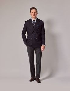 Navy Wool Hopsack Double Breasted Blazer - 1913 Collection