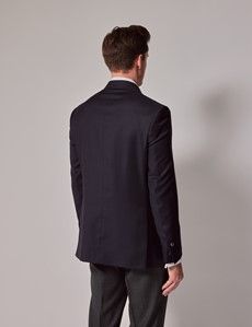 Navy Wool Hopsack Double Breasted Blazer - 1913 Collection-preview4