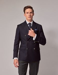 Navy Wool Hopsack Double Breasted Blazer - 1913 Collection-preview9
