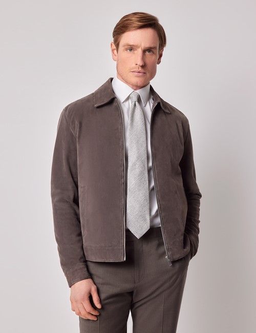 Chocolate Brown Suede Harrington Jacket