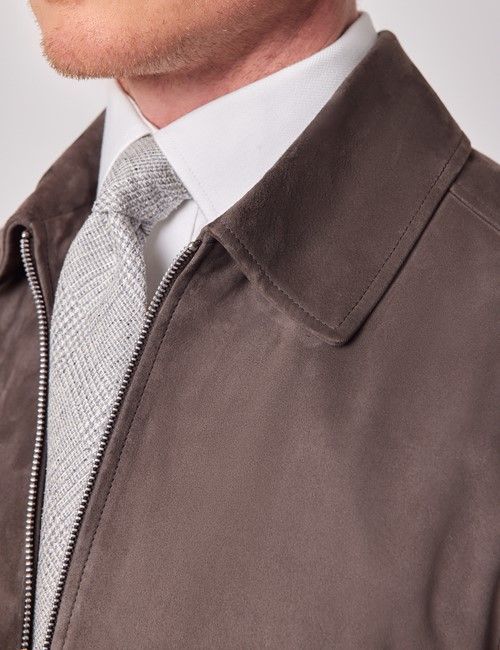 Chocolate Brown Suede Harrington Jacket-preview