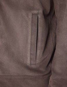 Chocolate Brown Suede Harrington Jacket-preview3
