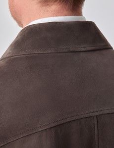Chocolate Brown Suede Harrington Jacket-preview4