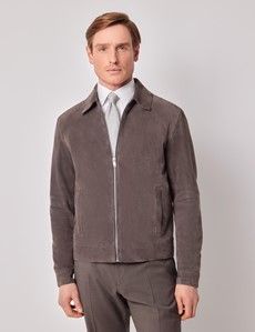 Chocolate Brown Suede Harrington Jacket-preview6
