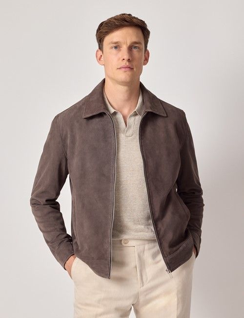 Chocolate Brown Suede Harrington Jacket