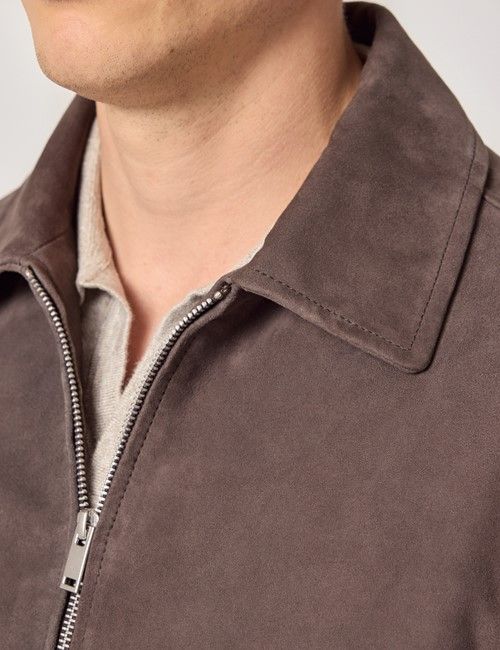 Chocolate Brown Suede Harrington Jacket-preview