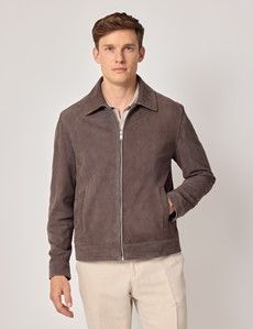 Chocolate Brown Suede Harrington Jacket-preview6