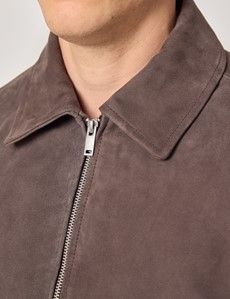 Chocolate Brown Suede Harrington Jacket-preview7