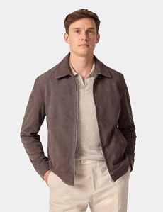 Chocolate Brown Suede Harrington Jacket