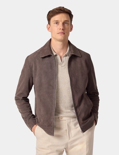 Chocolate Brown Suede Harrington Jacket