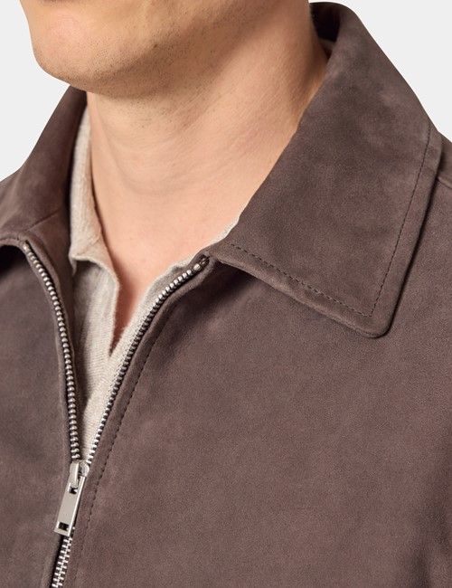 Chocolate Brown Suede Harrington Jacket-preview