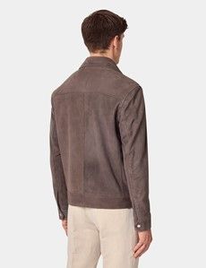 Chocolate Brown Suede Harrington Jacket-preview4