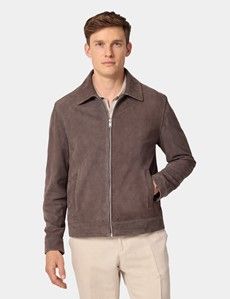 Chocolate Brown Suede Harrington Jacket-preview6