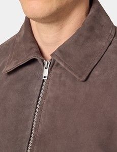Chocolate Brown Suede Harrington Jacket-preview7
