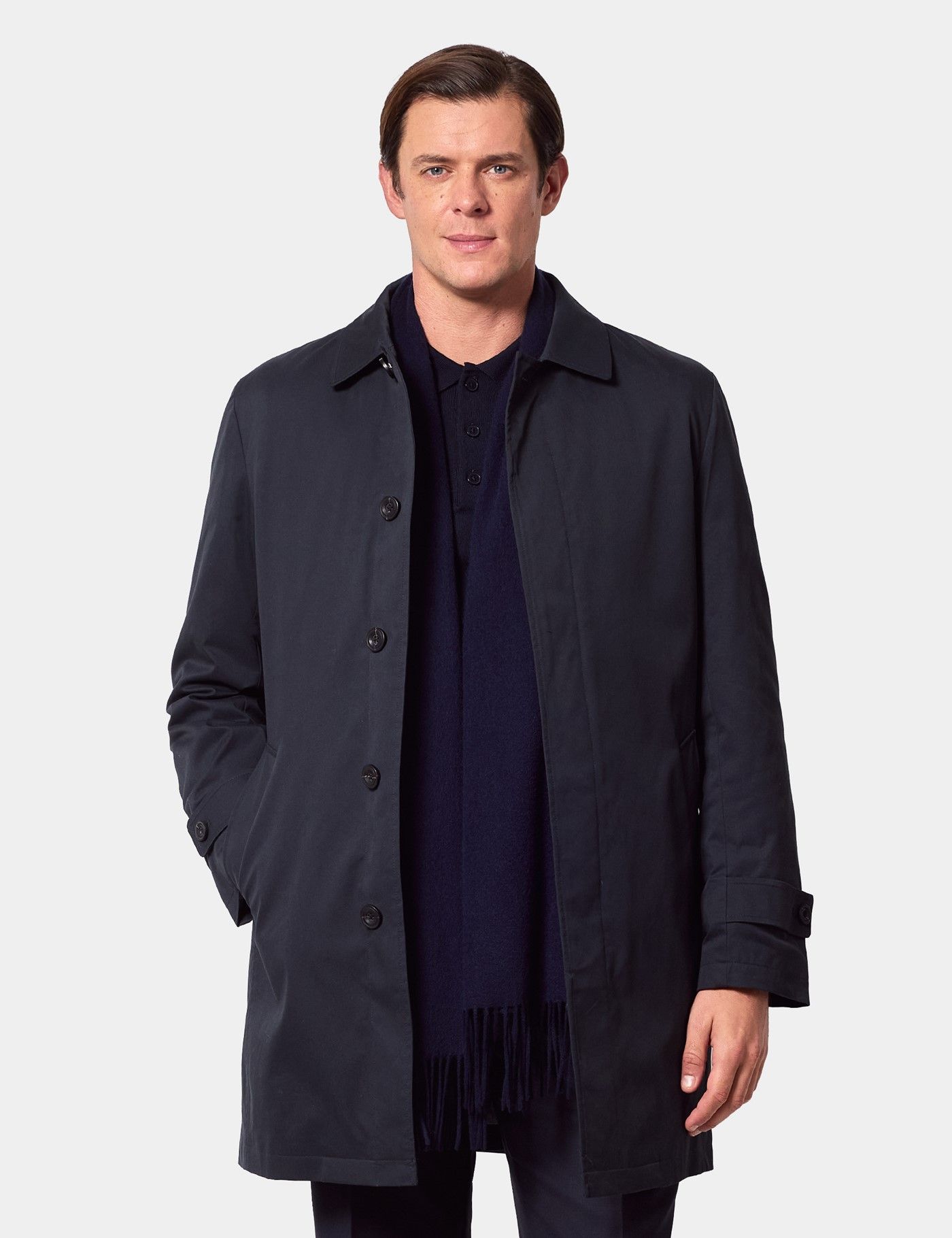 Navy Rain Mac Coat with Removable Lining