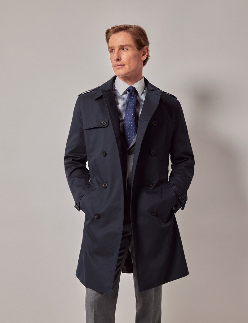 Men’s Navy Trench Coat | Hawes & Curtis