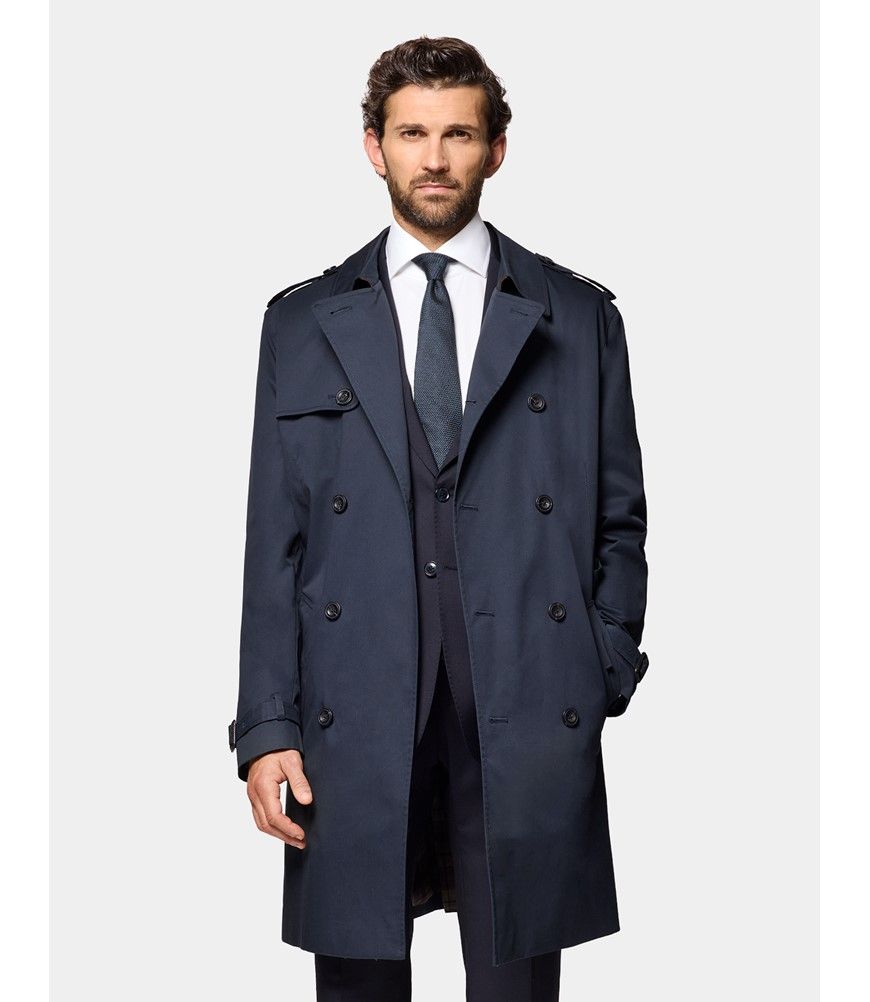 Men's Navy Trench Coat | Hawes & Curtis